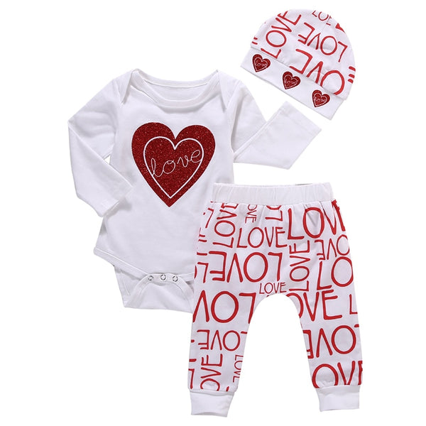 Newborn Infant Baby Boy Girl Clothes Love Heart Bodysuit Romper Pant - cutebobo