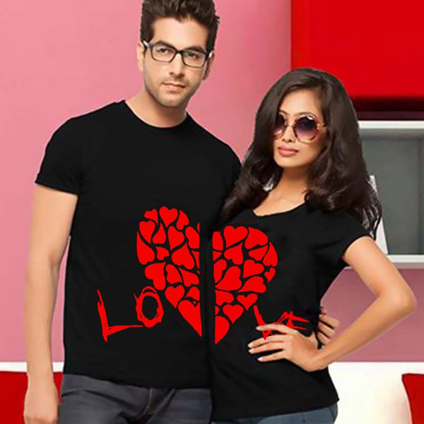 Couple T Shirts Half Red Heart Love Printing - cutebobo