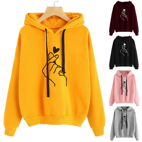 Finger Heart Love Pattern Hooded Sweatshirts - cutebobo