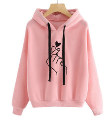Finger Heart Love Pattern Hooded Sweatshirts - cutebobo