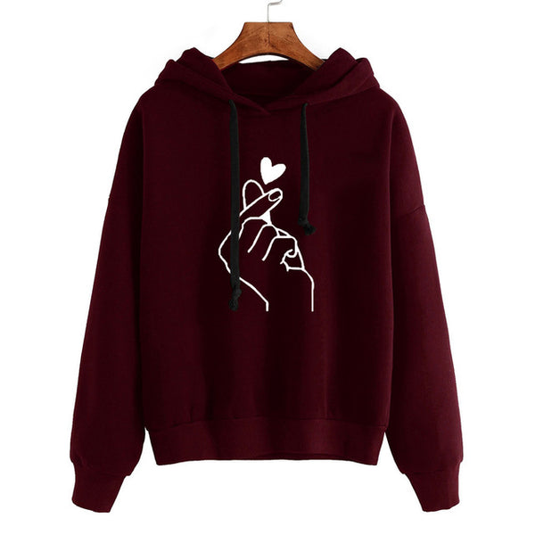 Finger Heart Love Pattern Hooded Sweatshirts - cutebobo