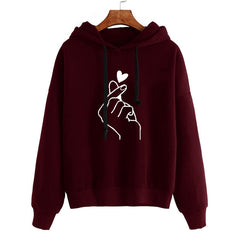Finger Heart Love Pattern Hooded Sweatshirts - cutebobo