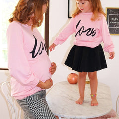 Pink LOVE Printing Parenting Hoodies - cutebobo