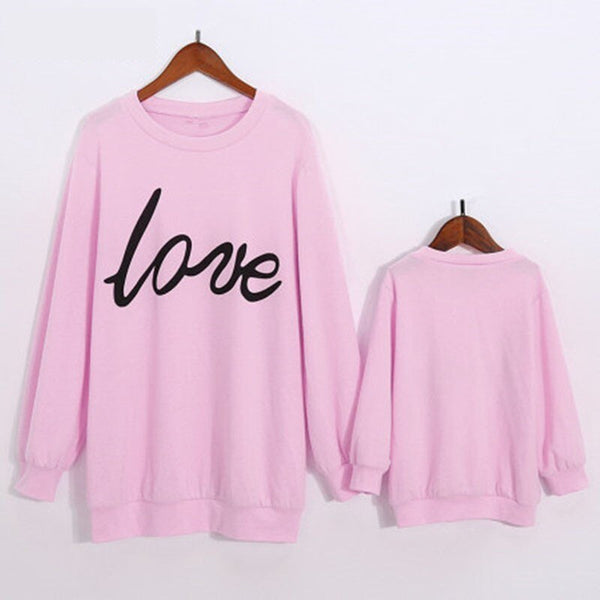 Pink LOVE Printing Parenting Hoodies - cutebobo