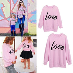 Pink LOVE Printing Parenting Hoodies - cutebobo