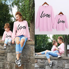Pink LOVE Printing Parenting Hoodies - cutebobo