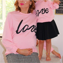 Pink LOVE Printing Parenting Hoodies - cutebobo