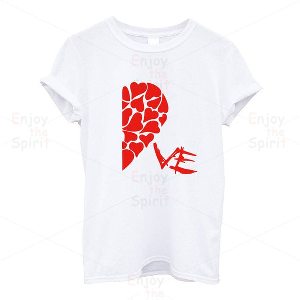 Couple T Shirts Half Red Heart Love Printing - cutebobo