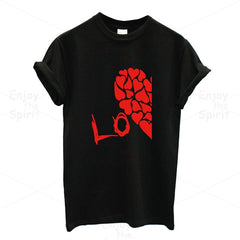 Couple T Shirts Half Red Heart Love Printing - cutebobo