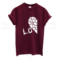 Couple T Shirts Half Red Heart Love Printing - cutebobo