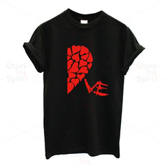 Couple T Shirts Half Red Heart Love Printing - cutebobo