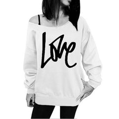 Sexy LOVE Letter Printed Off Shoulder Long Sleeved Pullovers - cutebobo