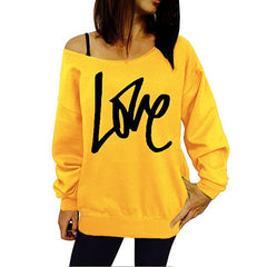 Sexy LOVE Letter Printed Off Shoulder Long Sleeved Pullovers - cutebobo