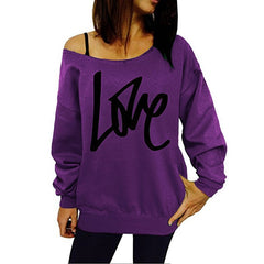 Sexy LOVE Letter Printed Off Shoulder Long Sleeved Pullovers - cutebobo