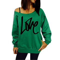 Sexy LOVE Letter Printed Off Shoulder Long Sleeved Pullovers - cutebobo