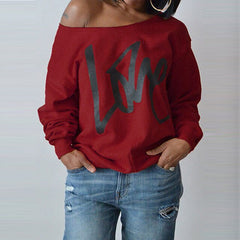 Sexy LOVE Letter Printed Off Shoulder Long Sleeved Pullovers - cutebobo