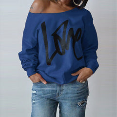 Sexy LOVE Letter Printed Off Shoulder Long Sleeved Pullovers - cutebobo