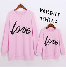 Pink LOVE Printing Parenting Hoodies - cutebobo